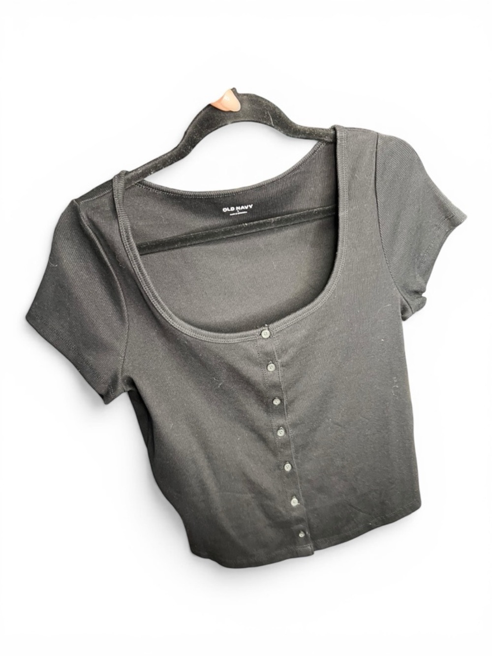 Old Navy Black Button-Front Scoop Crop Top